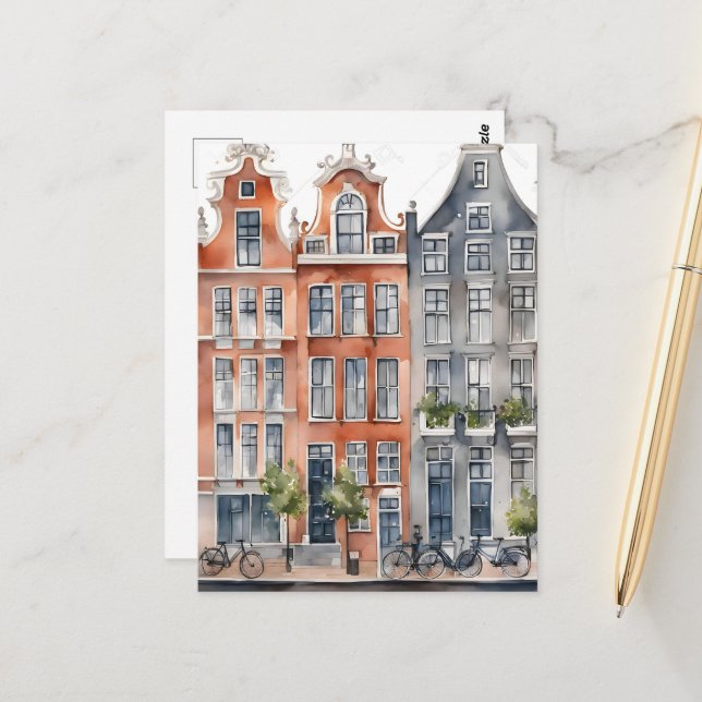 Amsterdam watercolor painting postcard (Front/Back In Situ)