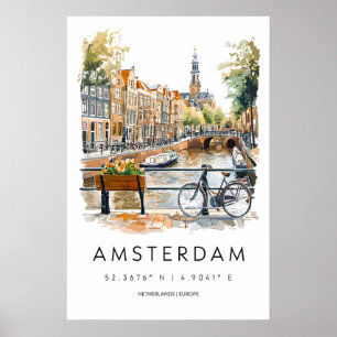 Amsterdam Watercolor Poster Amsterdam Travel Print