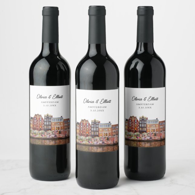Amsterdam Wedding Favor Personalized Wine Label (Bottles)