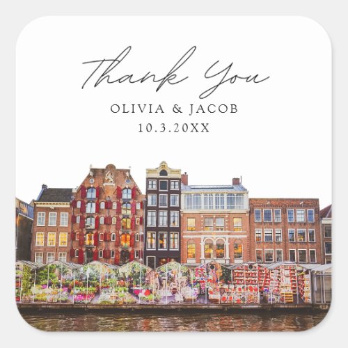 Amsterdam Wedding Flower Market Thank You Square Sticker