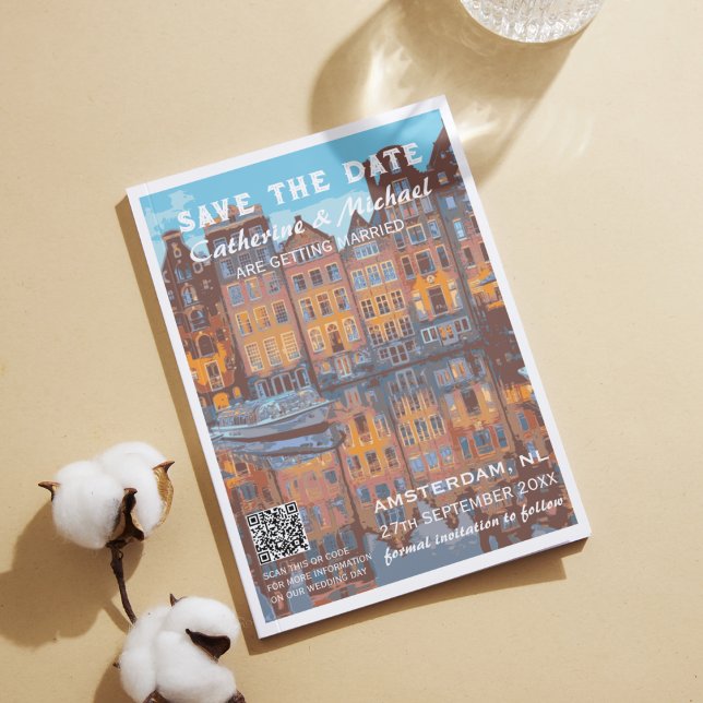 Amsterdam Wedding Travel Poster Style QR Code  Save The Date (Creator Uploaded)