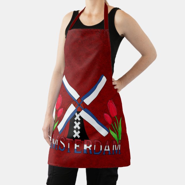 Amsterdam Windmill and Tulips Royal Velvet Apron (Insitu)