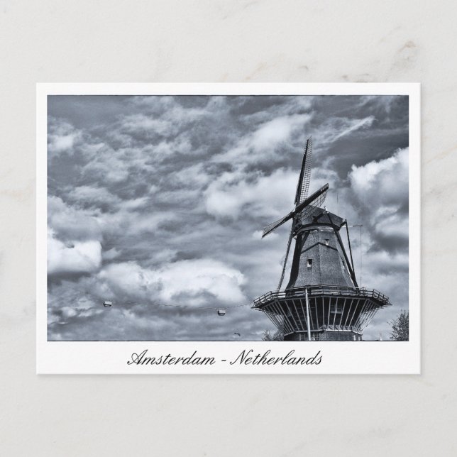 Amsterdam, Windmill, Cloudy Sky - Netherlands Postcard (Front)