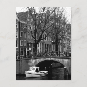 Amsterdam Winter Canal Boat Scene Postcard
