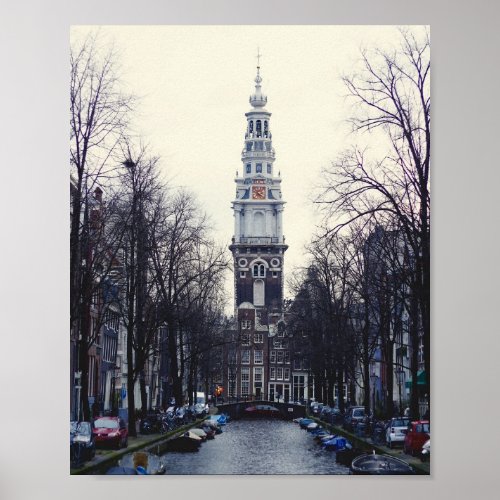 Amsterdam Winter Canal Zuiderkerk Church Tower Poster