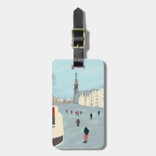Amsterdam Winter Ice Skating on Dutch Canals Luggage Tag