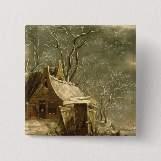 Amsterdam, winter scene, 17th century pinback button (Front)