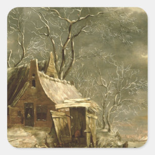 Amsterdam, winter scene, 17th century square sticker