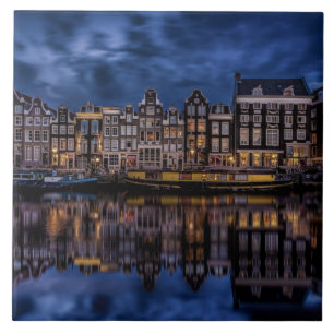 Amsterdam with Canals at Dusk Ceramic Tile