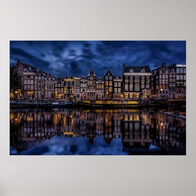 Amsterdam with Canals at Dusk Poster (Front)