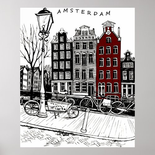 Amsterdams Iconic Lampposts  Bicycles Poster