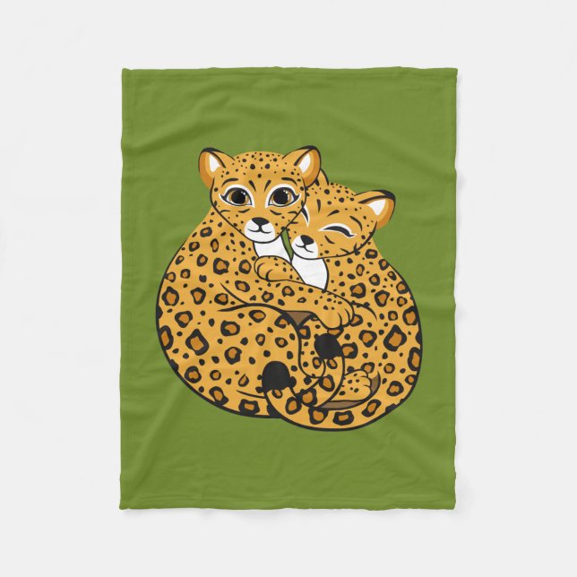 Amur Leopard Cubs Cuddling Art Fleece Blanket (Front)