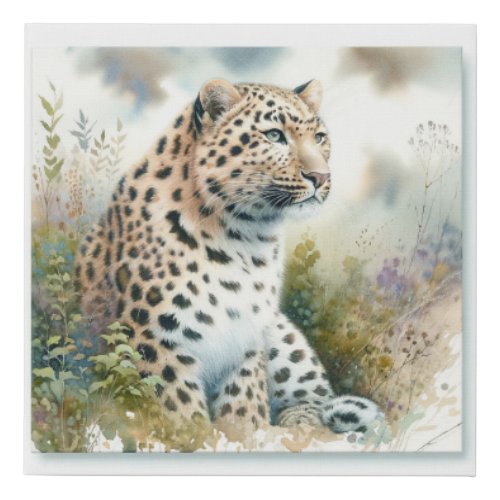 Amur Leopard in Watercolor REF30 _ Watercolor Faux Canvas Print