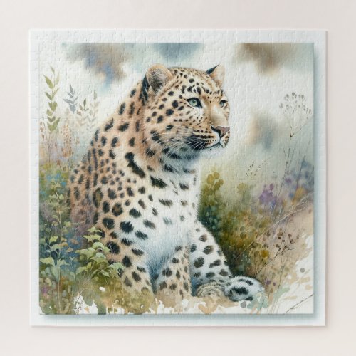 Amur Leopard in Watercolor REF30 _ Watercolor Jigsaw Puzzle