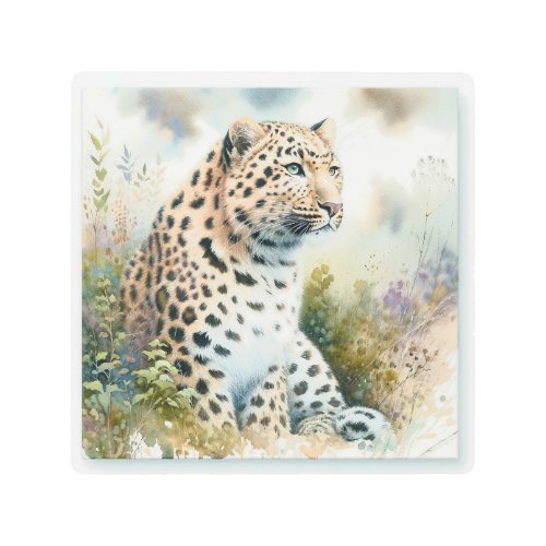 Amur Leopard in Watercolor REF30 _ Watercolor Metal Print