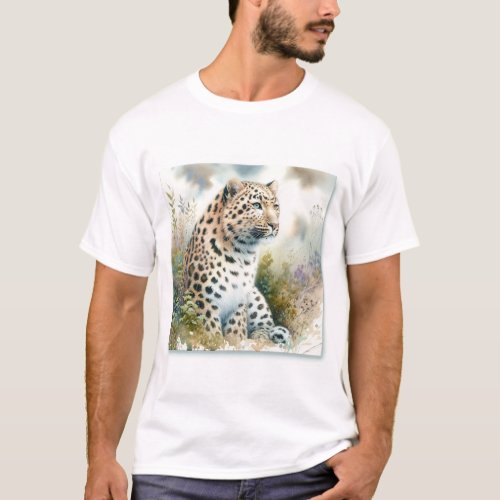 Amur Leopard in Watercolor REF30 _ Watercolor T_Shirt