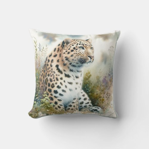 Amur Leopard in Watercolor REF30 _ Watercolor Throw Pillow