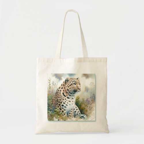 Amur Leopard in Watercolor REF30 _ Watercolor Tote Bag