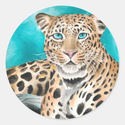 Amur Leopard Watercolor Art Classic Round Sticker