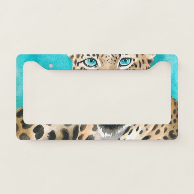 Amur Leopard Watercolor Art License Plate Frame (Front)
