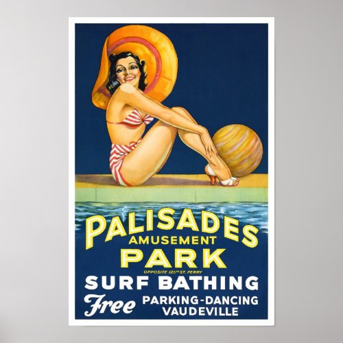 Amusement Park 1937 Vintage Pin Up Pinup Girl Poster