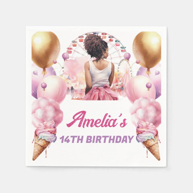 Amusement Park African American Birthday Napkins (Front)