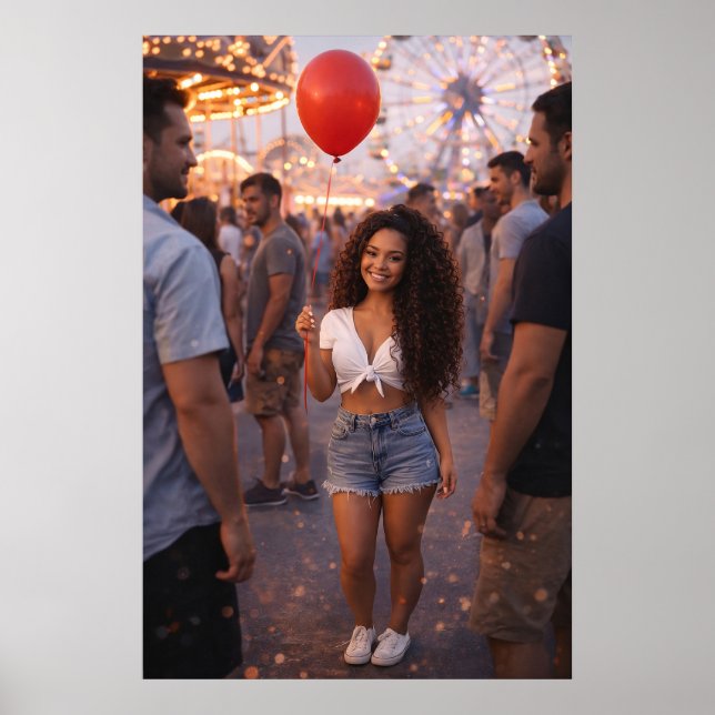 Amusement Park Beauty with Red Balloon Poster (Front)