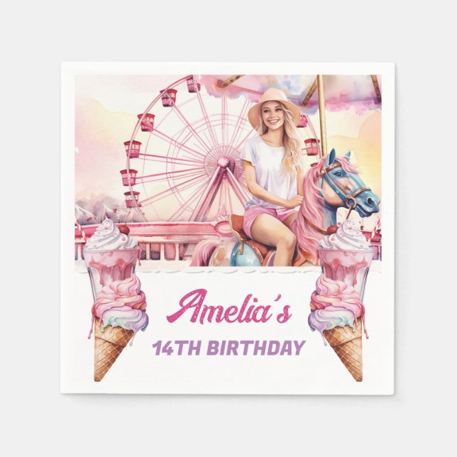 Amusement Park Birthday Carousel Napkins (Front)