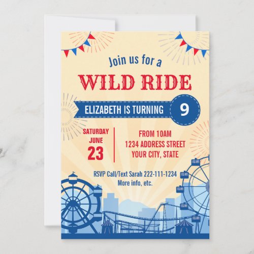 Amusement park birthday invitation