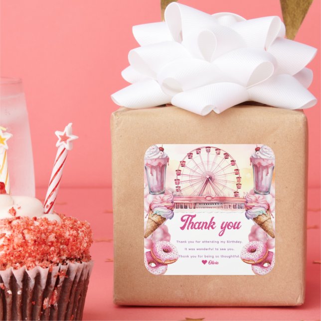 Amusement Park Birthday Square Sticker (Party)