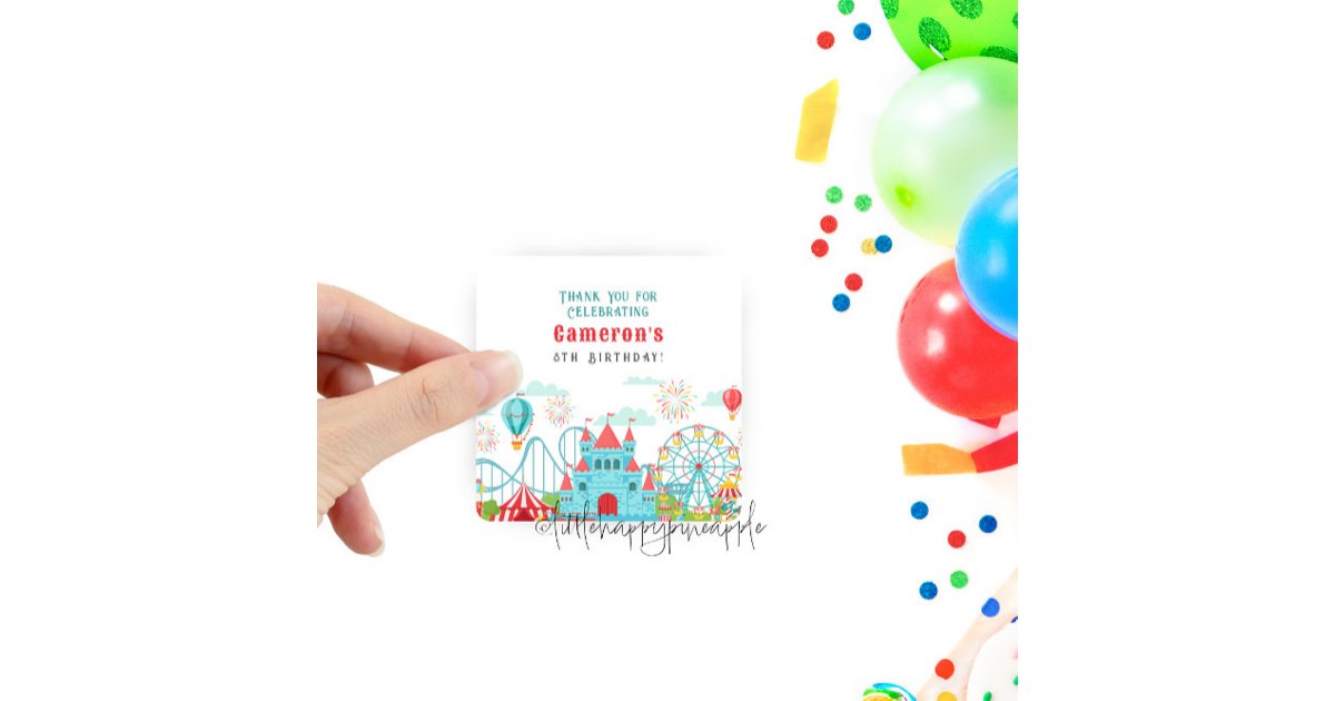 Amusement Park Birthday Square Sticker | Zazzle