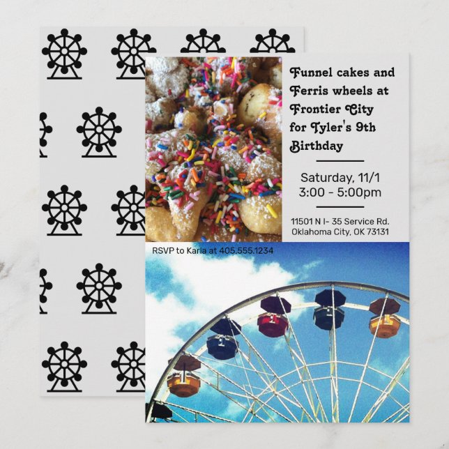 Amusement park Ferris Wheel Birthday Invitation (Front/Back)