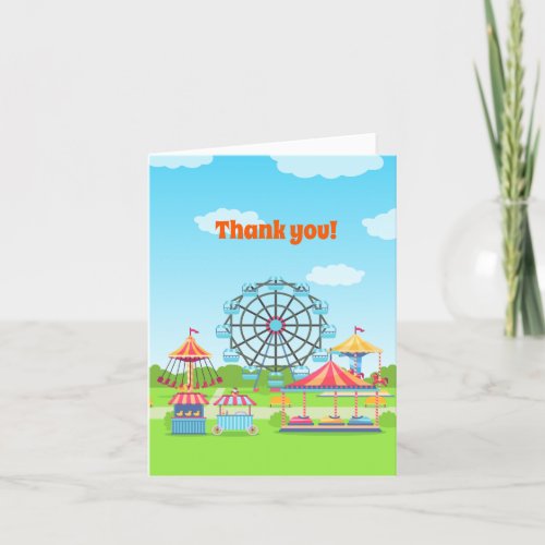 Amusement Park Funfair Childs Birthday Party Thank You Card