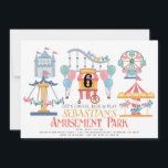 Amusement Park Kid's Birthday Invitation<br><div class="desc">This cute kid's birthday invitation features a a white background with a Carousel,  Ferris Wheel,  Roller Coaster,  Self-control Plane,  Castle,  and Carnival Cart. The reverse side features a white background with red chevron patterns. Personalize for your needs. You can find more matching products at my store.</div>
