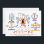 Amusement Park Kid's Birthday Invitation<br><div class="desc">This cute kid's birthday invitation features a a white background with a Carousel,  Ferris Wheel,  Roller Coaster,  Self-control Plane,  Castle,  and Carnival Cart. The reverse side features a white background with red chevron patterns. Personalize for your needs. You can find more matching products at my store.</div>
