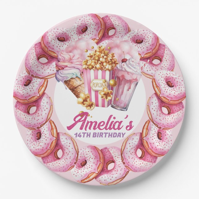 Amusement Park Personalized Pink Paper Plates (Front)