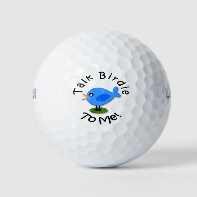 Amusing Cute Blue Bird "Talk Birdie To Me" Golf Balls (Front)
