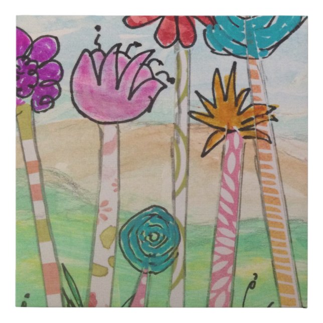 Amusing Flowers and Stems Faux Canvas Print (Front)