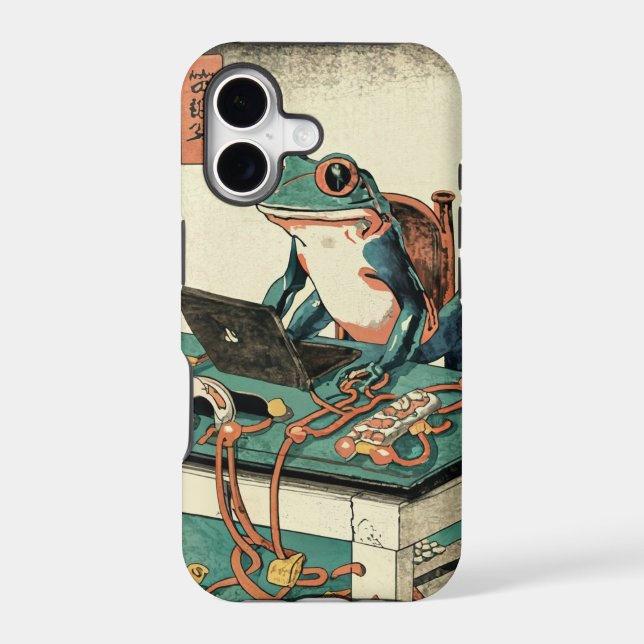 Amusing Frog Working on Computer | Funny Frog Iphone Case (Back)