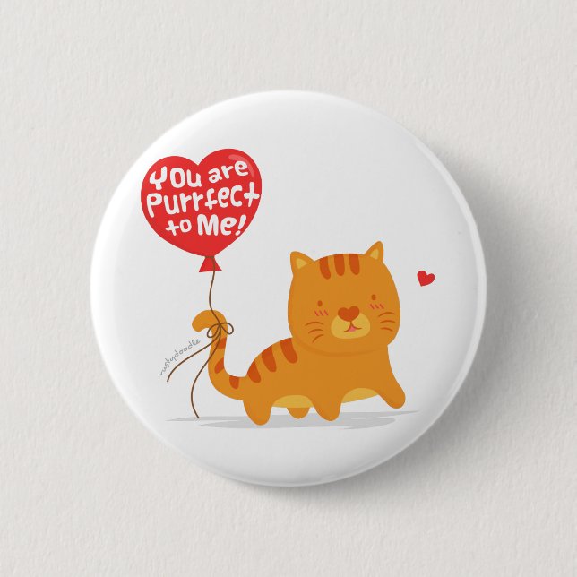 Amusing Pun Love Humor Cute Kitty Cat Cartoon Pinback Button (Front)