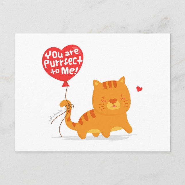 Amusing Pun Love Humor Cute Kitty Cat Cartoon Postcard (Front)