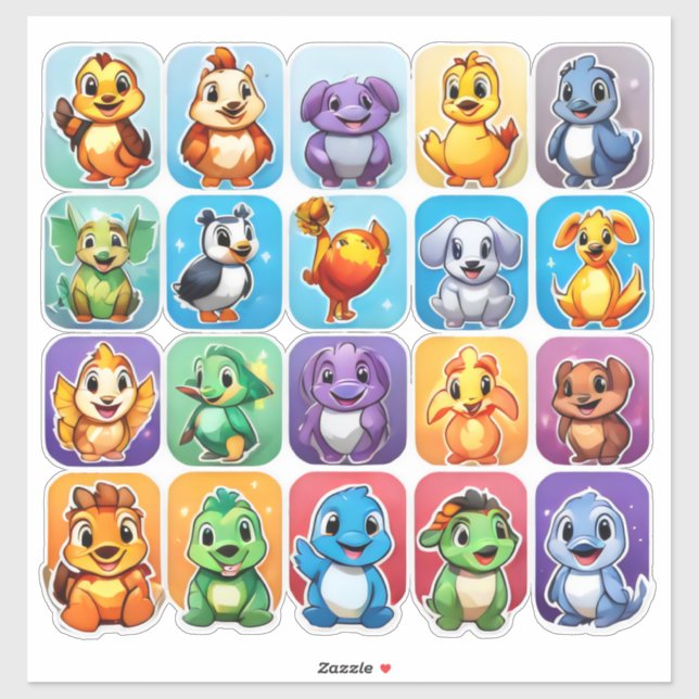 Amusing set of cartoon animal stickers (Sheet)