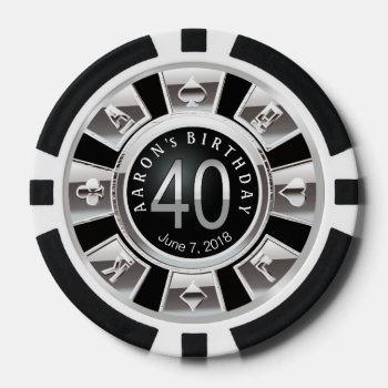 Amy 40 Birthday Vegas Casino Chip Silver Black2 by glamprettyweddings at Zazzle