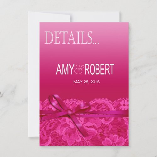 Amy Bows Ribbon  Lace Details fuschia Invitation