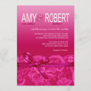 Amy Bows Ribbon & Lace Wedding fuschia Invitation
