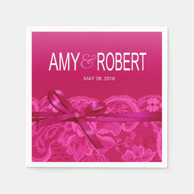 Amy Bows Ribbon & Lace Wedding fuschia Napkins (Front)