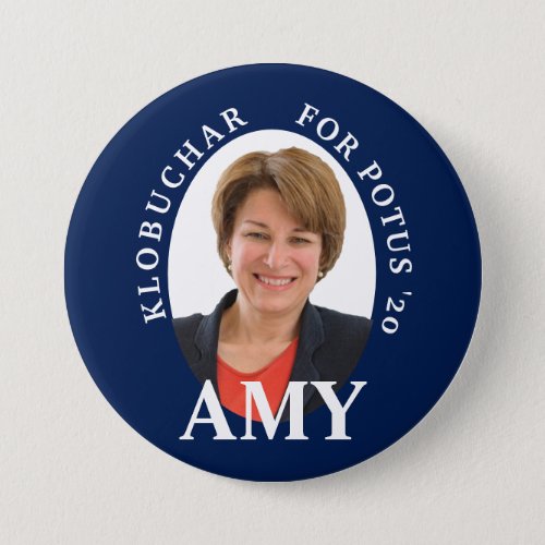 Amy Klobuchar Portrait in Blue and White Button