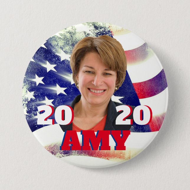 Amy Klobuchar Portrait in Red, Blue and White Button (Front)