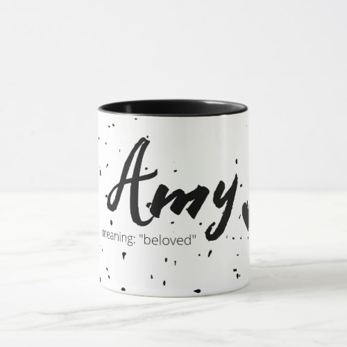 Amy Name Meaning Womens Mug Minimal Black White 