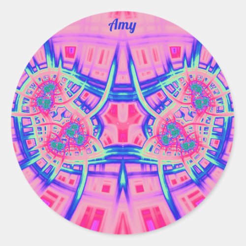AMY  Pink Blue and Green BRIGHT FUN  Classic Ro Classic Round Sticker
